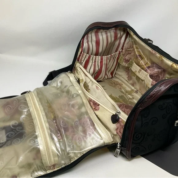 Brighton Lansky Black & Brown Croc Embossed Leather Weekender Travel Duffle Bag